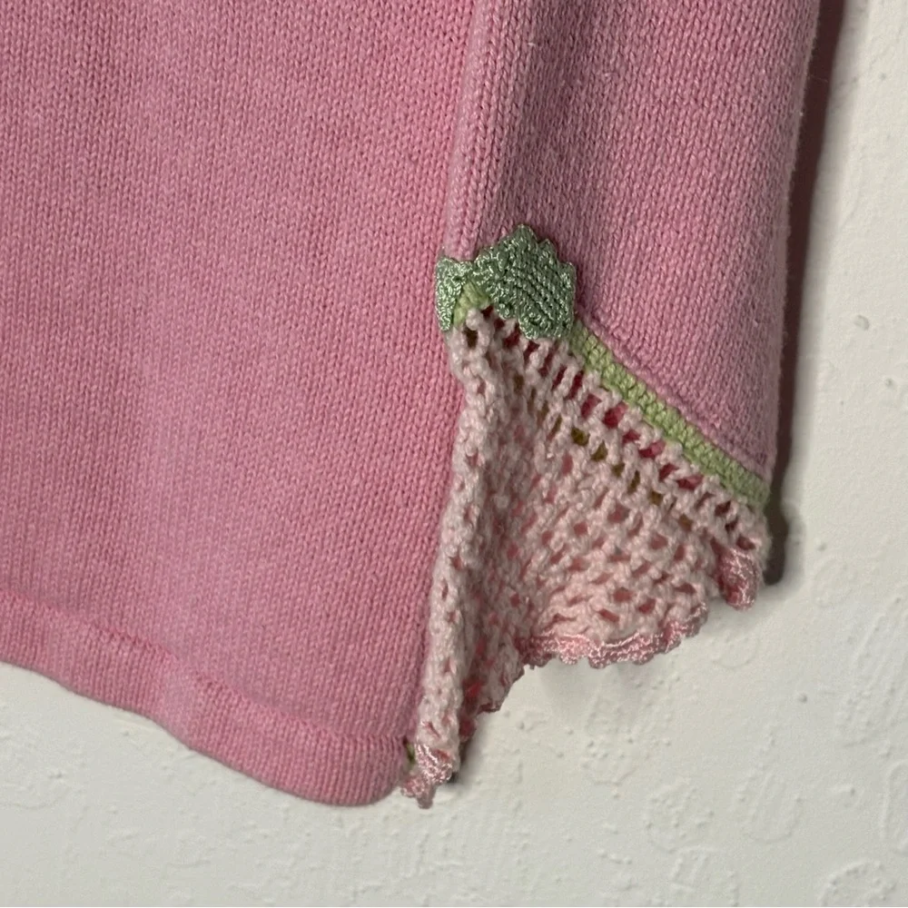 Storybook Knits Women XS Sweater Pink Blossoms Embroidered Spring Easter Buttons
